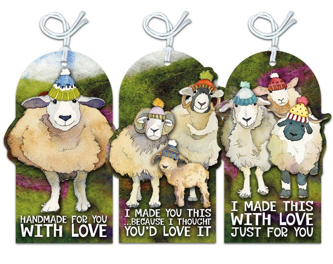 Crafting Tags by Emma Ball, gift tags, knitters, crafters, pack of 12, 3 designs, blank on reverse, labels, for handknits, gifts