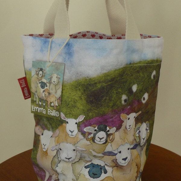 Project bag, small bucket bag, by Emma Ball, storage, 29 cm by 28 cm, various designs