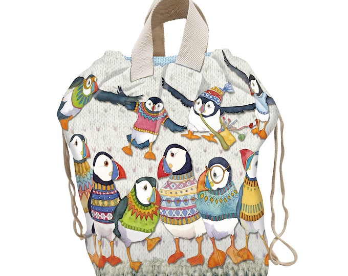 Large Project Bag by Emma Ball, bucket bag, various designs, 41 cm x 50 cm, knitters, crafters, storage, drawstring, lined, internal pocket