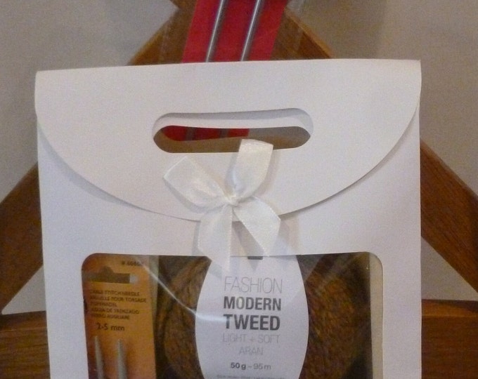 Knitting Kit for 2 Cabled Cosy Headbands, Aran, 2 designs, Rico Fashion Modern Tweed, cable pin, Wee Window Designs, made in Scotland, knit