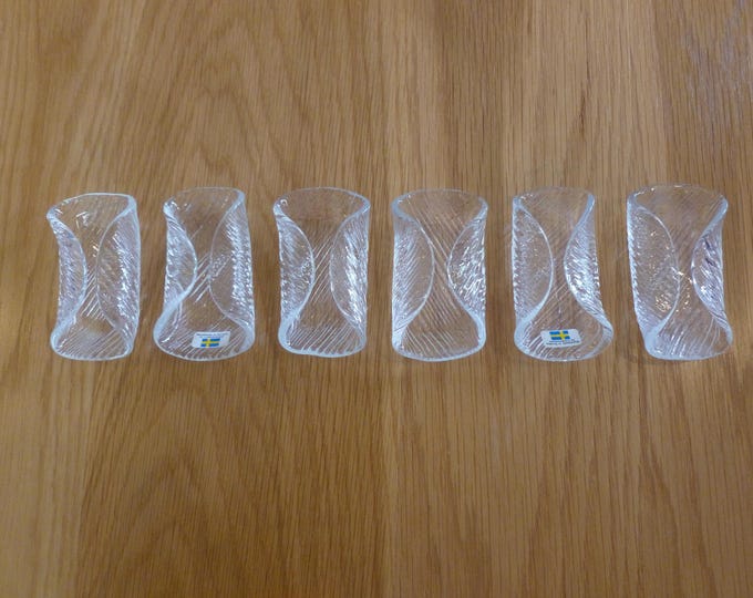 6 Swedish Vintage Clear Glass Napkin Holders, Lindshammar, 8.5 cm, 'Before and After', excellent condition