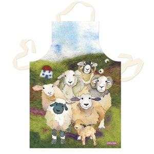 Felted Sheep or Woolly Puffins Apron by Emma Ball, cotton, designed and made in the UK