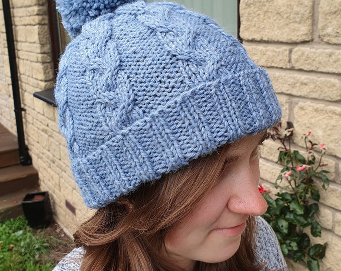 Knitting Pattern - Banff Bobble Hat, PDF, digital download, chunky, cabled, easy knit, straight needle knit, Wee Window Designs