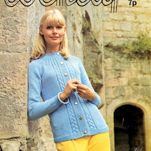 PDF KNITTING PATTERN, vintage, ladies, cardigan, jacket, dk, worsted, cabled, yoke, 32-40 in, 81-101 cm, Instant Digital Download, pdf