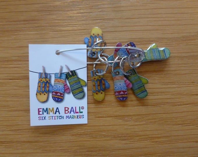 Stitch markers by Emma Ball, set of 6, various designs