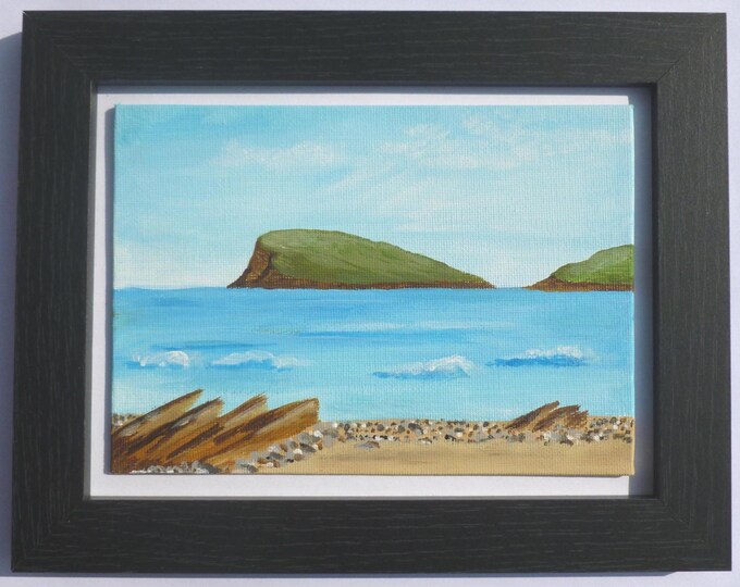 Original Landscape Painting, handpainted, Scotland, Orkney, acrylic art , 5 x7 in