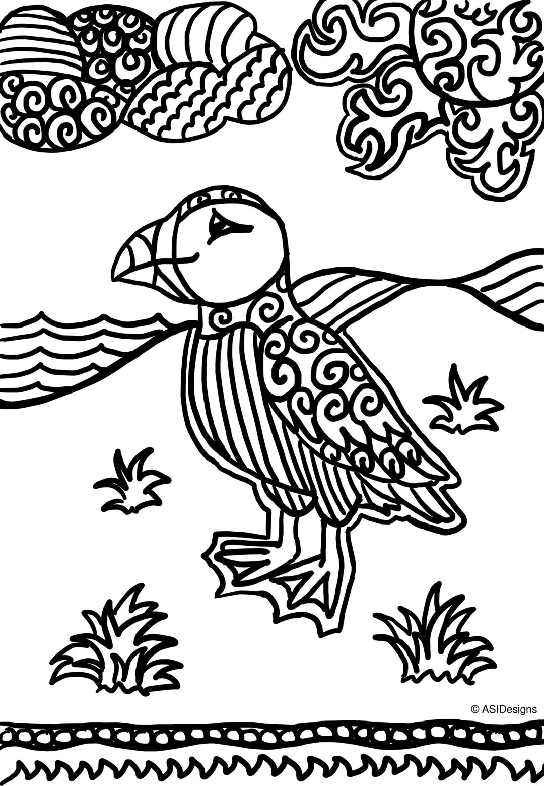 Puffin Colouring Sheet, Cute, PDF, Digital Download, Printable, A4