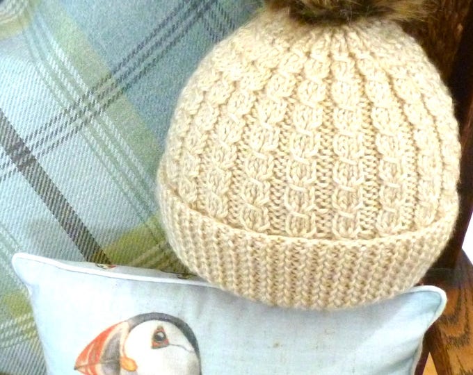 Ladder Bobble Hat Knitting Pattern, Aran, no cables, PDF, digital download
