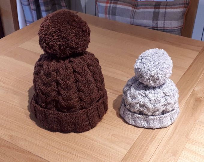 PDF KNITTING PATTERN, Dunottar Bobble Hat, Aran, digital download, knitting, designed in Scotland, child, adult