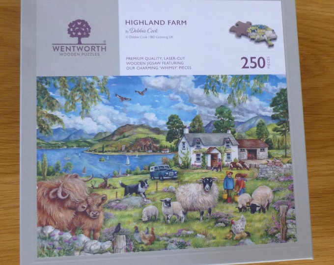 Wentworth Highland Farm Wooden Puzzle, by Debbie Cook, 250 pcs, with Whimsies