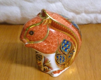 Royal Crown Derby Red Squirrel, vintage, silver stopper, paperweight, gold, 9 cm