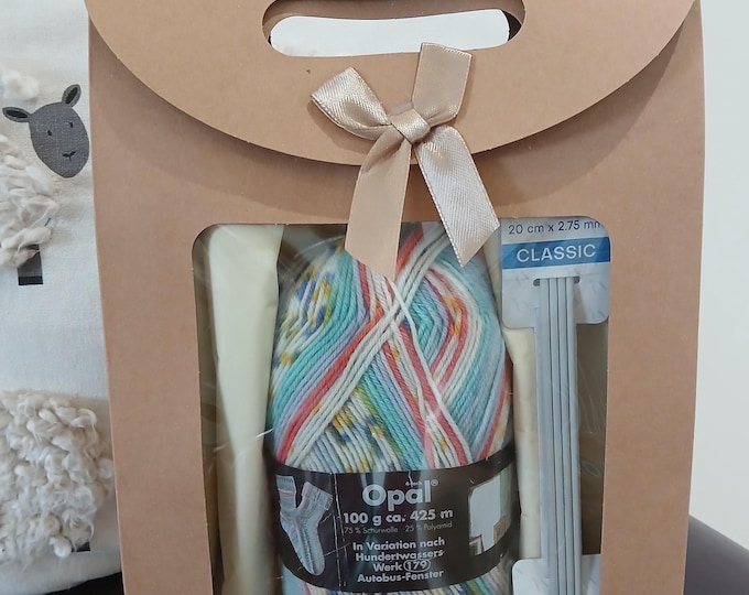 KNITTING KIT, Stromness Socks, Wee Window Design, gift bagged, 4ply, pattern, needles, adult, child, 6 sizes
