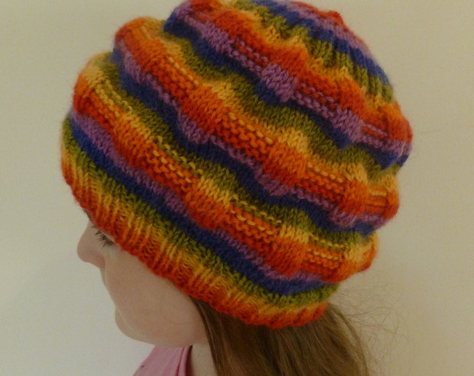 Rainbow Toorie, hat knitting pattern, PDF, digital download, printable, DK worsted yarn, adult , child, Wee Window design from Scotland