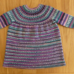 Knitting Pattern, The Darling Dress Pattern, PDF Download, girls, top down, no seams, DK, worsted, easy, designed in Scotland, Age 1, 2 & 3