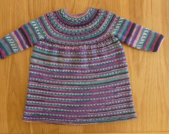 Knitting Pattern, The Darling Dress Pattern, PDF Download, girls, top down, no seams, DK, worsted, easy, designed in Scotland, Age 1, 2 & 3