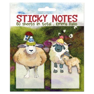 Sticky Notes by Emma Ball, 60 Sheets, 2 Designs, Puffins, Happy Sheep ...
