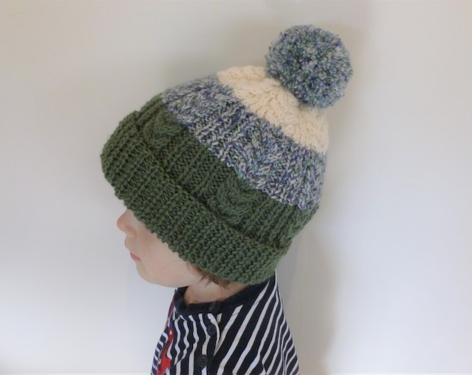 Cabled Bobble Hat knitting pattern, A Hat For Sam, PDF digital download, DK