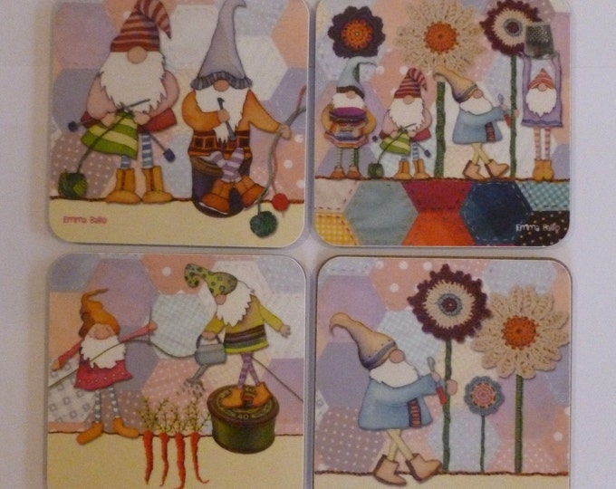 Coasters, beautifully illustrated by Emma Ball, Puffins, Woolies, Sheep in Sweaters, gnomes, felted sheep, gifts for knitters, UK