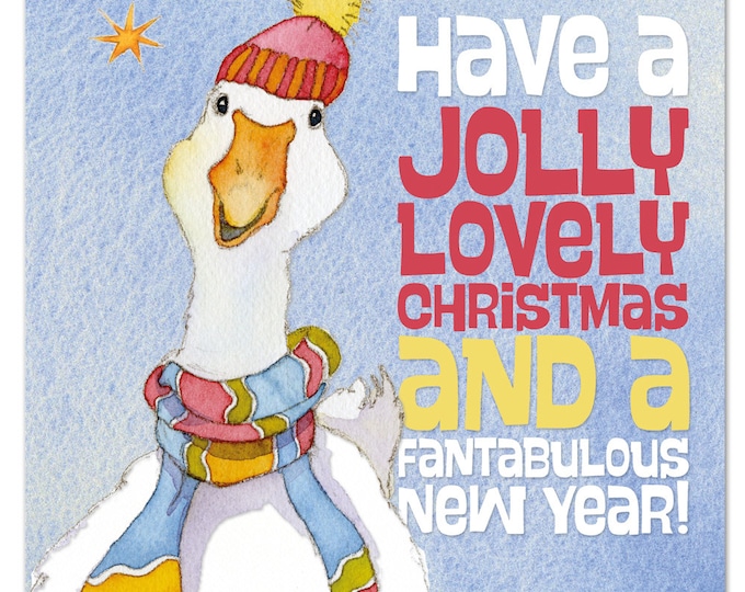 Pack of 6 Christmas Cards, by Emma Ball, knitters, crafters, Puffins, Flying Puffins, Duck in hat and scarf, fun, cheerful