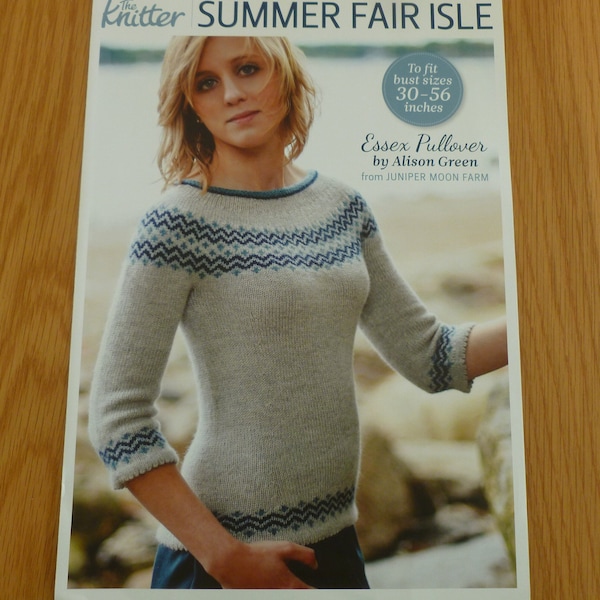 Essex Pullover by Alison Green, knitting pattern, seamless sweater, Juniper Moon, fair isle, The Knitter, sizes 30 - 56 inches, leaflet