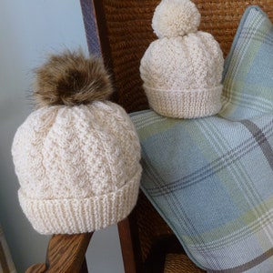 HARRAY HAT, Aran knitting pattern, PDF digital download, Aran, baby, child, adult sizes, cables, hat pattern, designed in Scotland