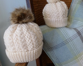 HARRAY HAT, Aran knitting pattern, PDF digital download, Aran, baby, child, adult sizes, cables, hat pattern, designed in Scotland