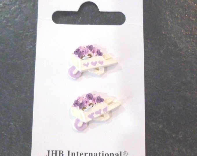 Vintage Wheelbarrow Buttons, Cream, Pink, and Purple (Set of 2)