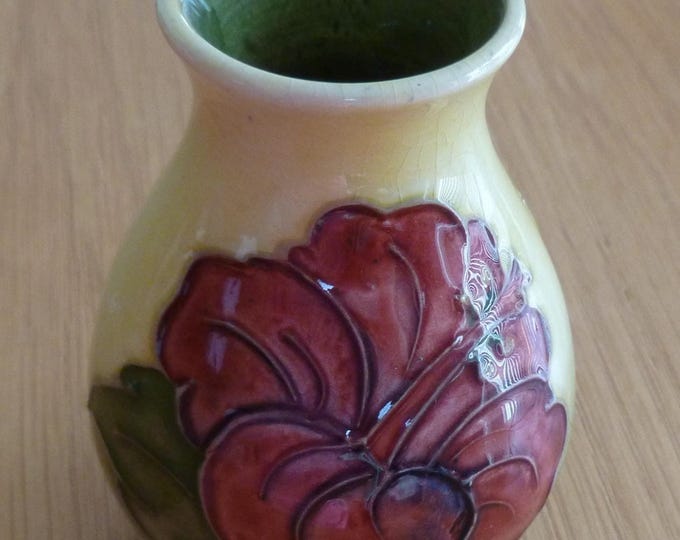 Moorcraft Hibiscus Small Vase, vintage, pottery, 9.5 cm