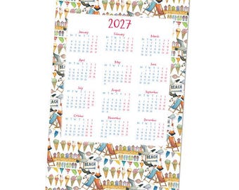 2027 Calendar TEA TOWEL by Emma Ball, beautifully illustrated, 100 per cent cotton, coastal