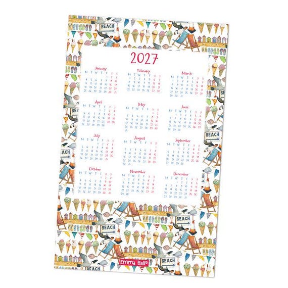 2027 Calendar TEA TOWEL by Emma Ball, beautifully illustrated, 100 per cent cotton, coastal