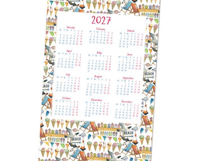 2027 Calendar TEA TOWEL by Emma Ball, beautifully illustrated, 100 per cent cotton, coastal