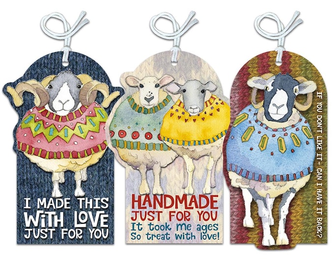 Crafting Tags by Emma Ball, gift tags, knitters, crafters, pack of 12, 3 designs, blank on reverse, labels, for handknits, gifts