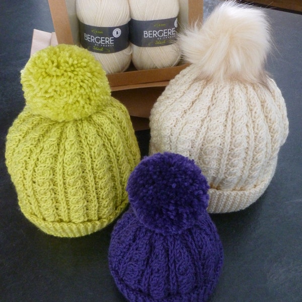 Knitting Kit, THE TURRIFF TOORIE, hat kit, gift, dk, Wee Window Design, easy knit, colour choice,Bergere De France Ideal, baby, child, adult