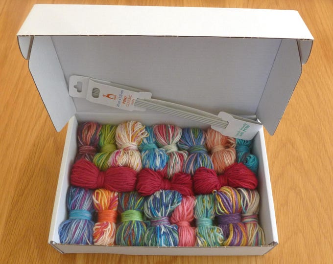 Knitting Kit for Scrappy Socks, 4 ply, pattern for size 5 -7 and needles included, yarn, boxed, gift, Wee Window