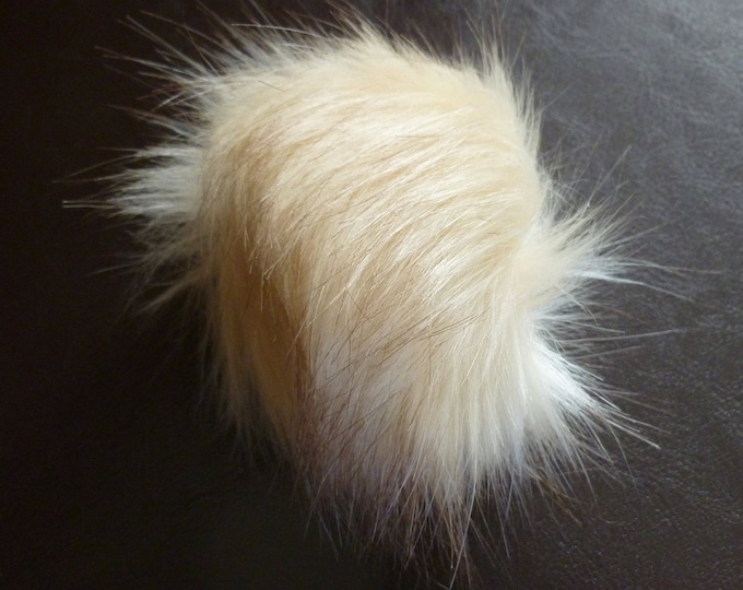 Faux Fur Pom Pom, soft, lightweight, brown, cream, white, grey, black, 10 cm, 4 inches, ideal for bobble hats, with loop for sewing to hat,