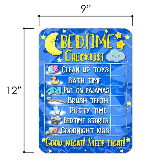 Daily Bedtime Routine Reward Chart for Kids and Autism Tin Sign 