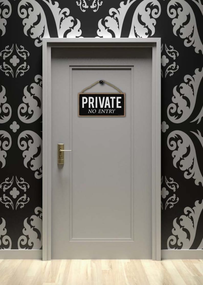 Private No Entry 5 x 10 inch Hanging Private Entrance Sign Wall Art Decor Decorative Wood Sign Home Decor