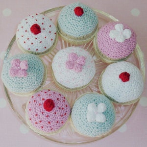 Cupcake Knitting Pattern, Digital Download, Tiered Tray Decor, Knitted Afternoon Tea cake, Toy Food image 1