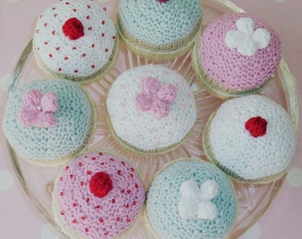 Cupcake Knitting Pattern, Digital Download, Tiered Tray Decor, Knitted Afternoon Tea cake, Toy Food