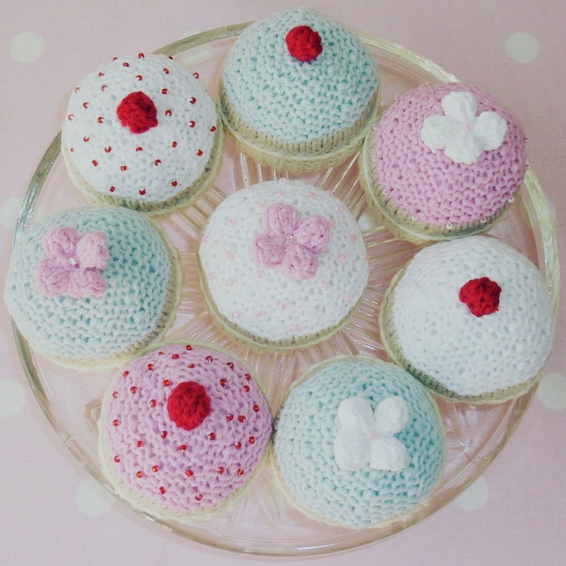 Cupcake Knitting Pattern, Digital Download, Tiered Tray Decor, Knitted Afternoon Tea cake, Toy Food image 4