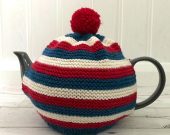 Stripy Tea Cosy, Digital Knitting Pattern, Striped Tea Cozy