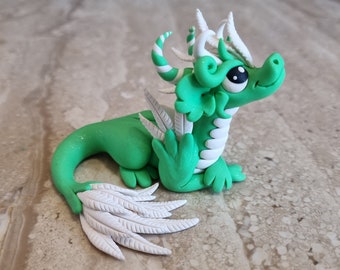 green dragon figurine, angel dragon sculpture, collectible dragons, polymer clay dragon figure, miniature dragon, tiny art, oryginal gift