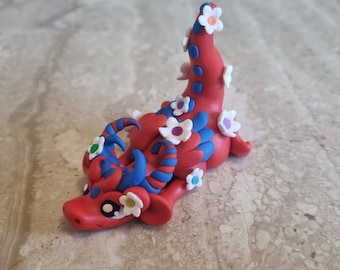 Blumendrachen Figur, handgefertigte Drachenskulptur