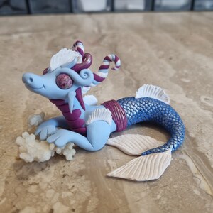 mermaid dragon with real coral, handmade dragon sculpture, miniature dragon, desk decoration, sea dragon, water dragon, fantasy art