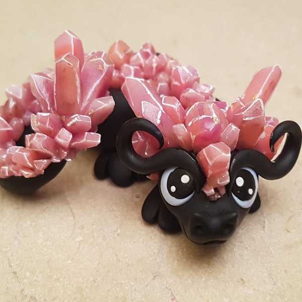 Ruby Crystal Dragon figurine, handcrafted dragon sculpture, polymer clay fantasy creature, cute kawaii miniature dragon art, handmade statue