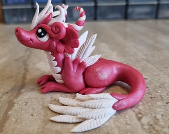 angel dragon figurine, handmade dragon sculpture, polymer clay dragon statue, pink dragon figure, miniature dragon, tiny art, fantasy