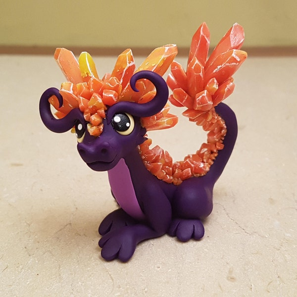 Carnelian Crystal Dragon figurine, handmade dragon sculpture. polymer clay fantasy creature, original dragon statue, miniature dragon art