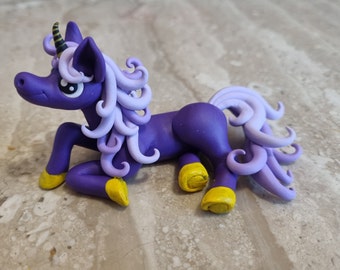 purple pony figurine, collectible ponies figure, handmade horse statue, anime pony, oryginal gift idea, desk decoration, one in a kind