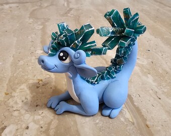 Tourmaline crystal dragon sculpture, polymer clay dragon figurine, miniature dragon, oryginal gift idea, one in a kind dragon statue, fantas