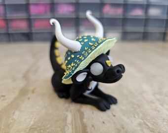 Mushroom dragon figurine, handmade dragon sculpture, tiny art, polymer clay dragon figure, miniature dragon, nature dragon, fantady art
